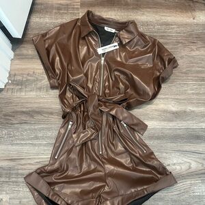 Brown Leather Romper